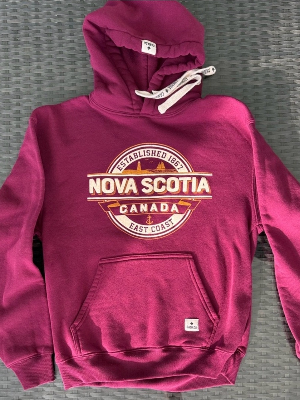 Nova Scotia Canada Burgundy Pullover Hoodie -Canadian Vintage Brand SZ S